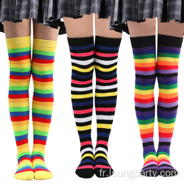 Rainbow Sexy Striped Knee Stocks pour femmes